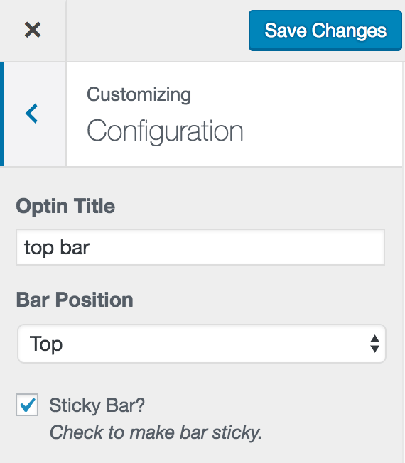 Notification bar configuration in MailOptin customizer