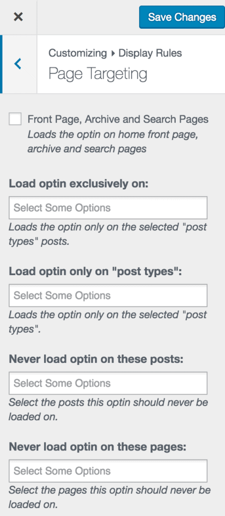 Page level targeting options in MailOptin
