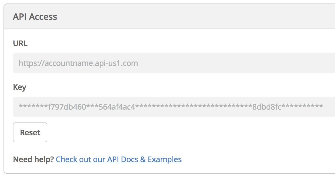 ActiveCampaign API access page