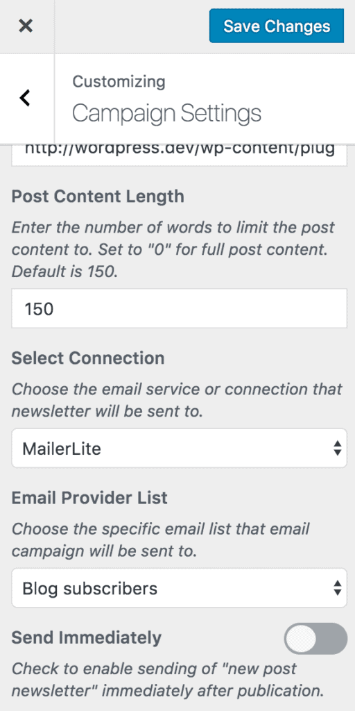 MailerLite as New Post Notification target