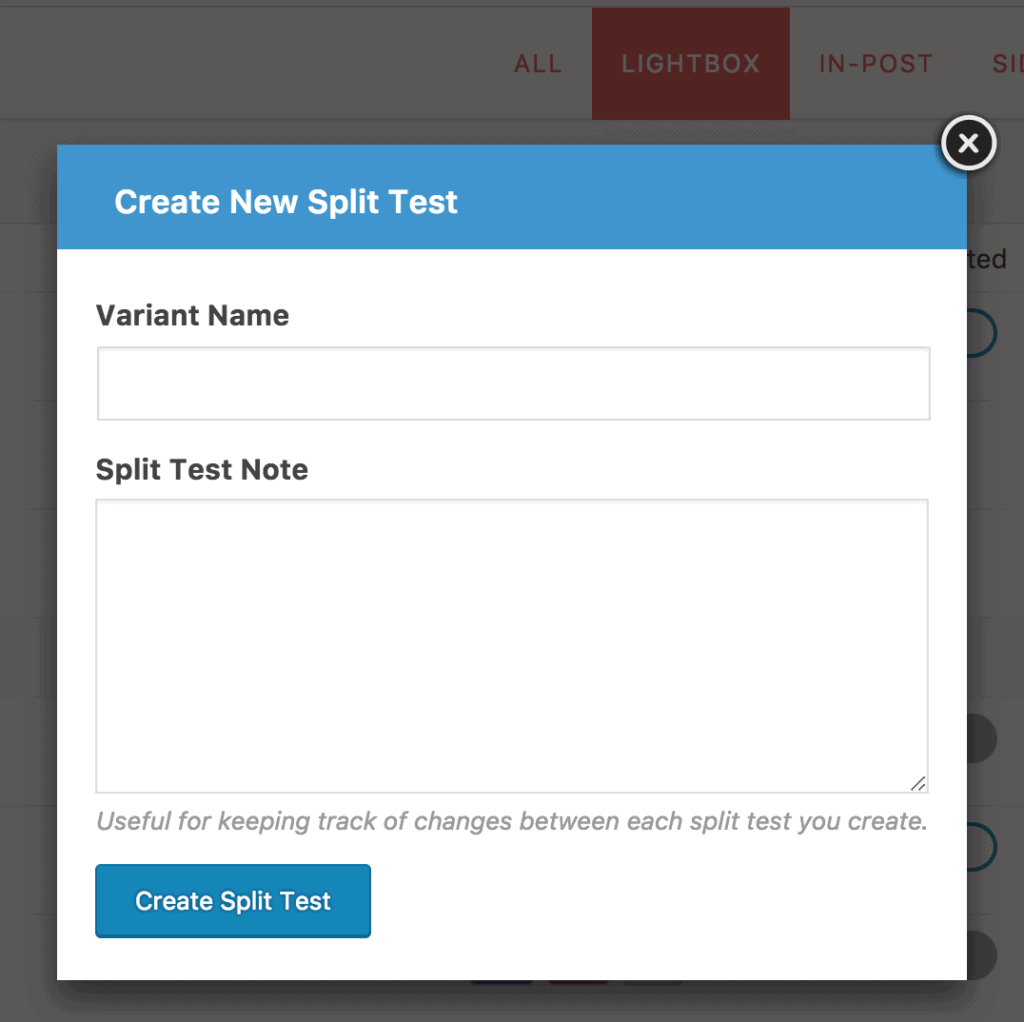 Create split test form