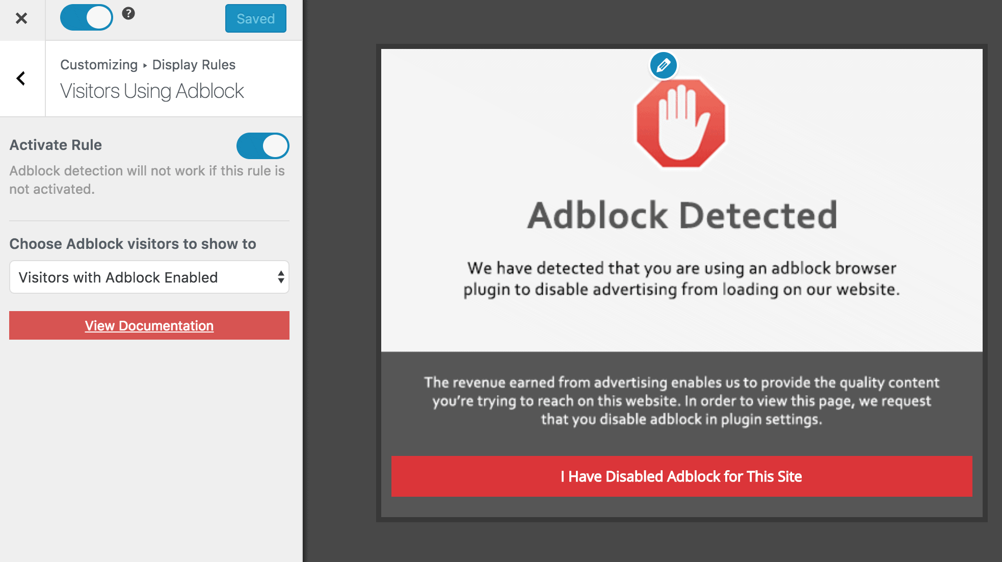 AdBlock detection for WordPress sites