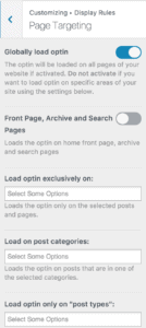 Page level targeting of optin forms