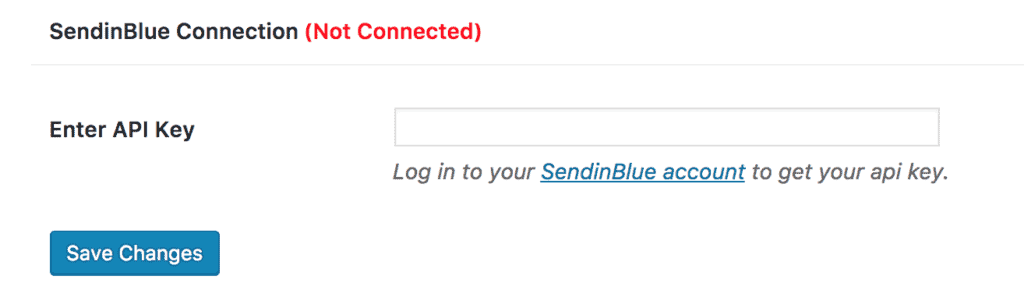SendinBlue connection settings page