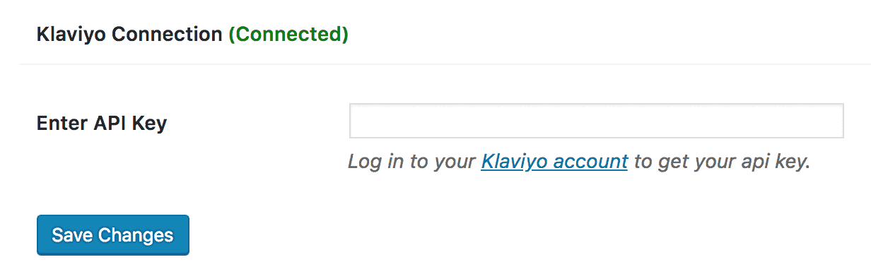 Klaviyo connection settings page