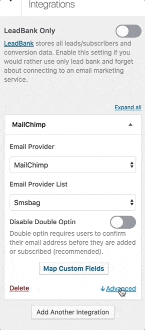 MailOptin integration advance settings