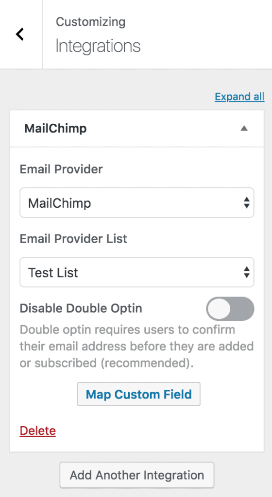 MailChimp integration for optin form