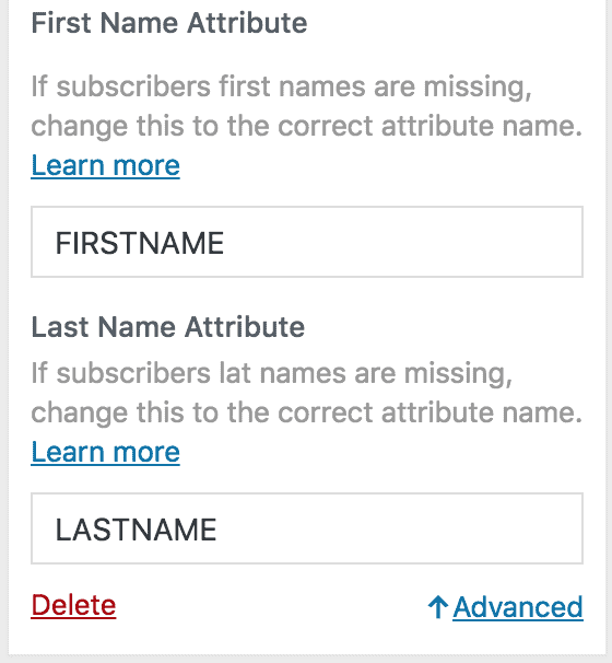 SendinBlue first and last name attribute mapping