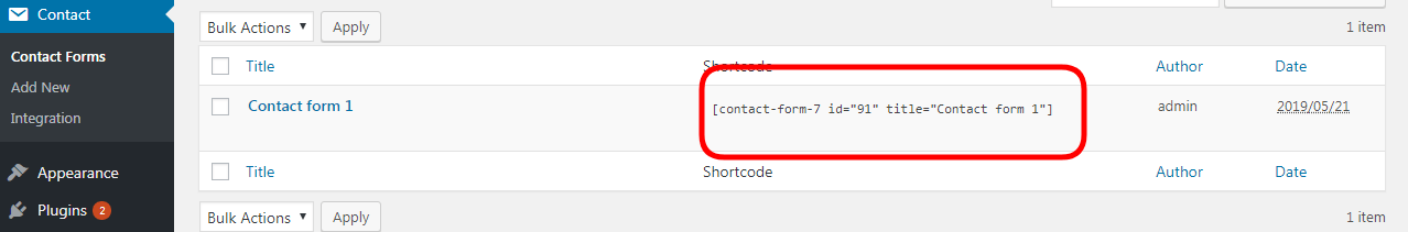 copy contact form 7 shortcode