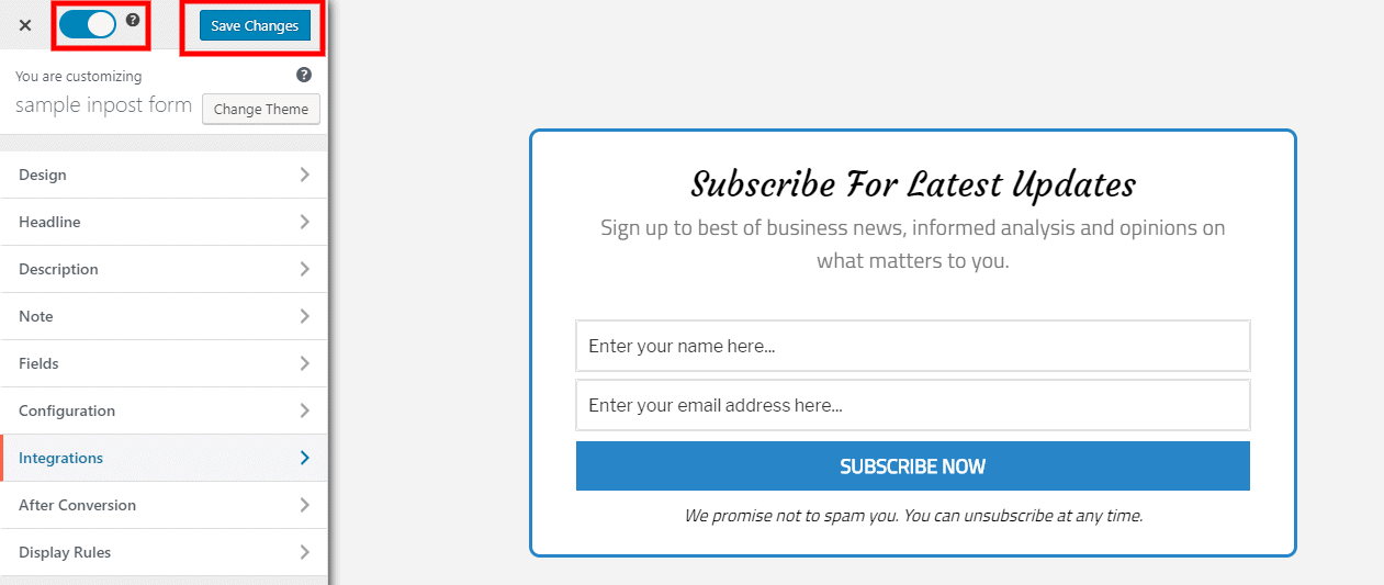 saving an in-post subscription form