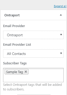 ontraport select list and tags