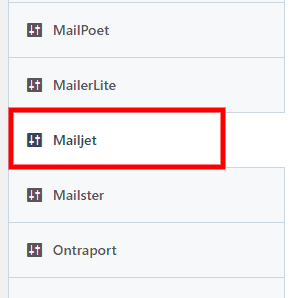 open mailjet integration settings
