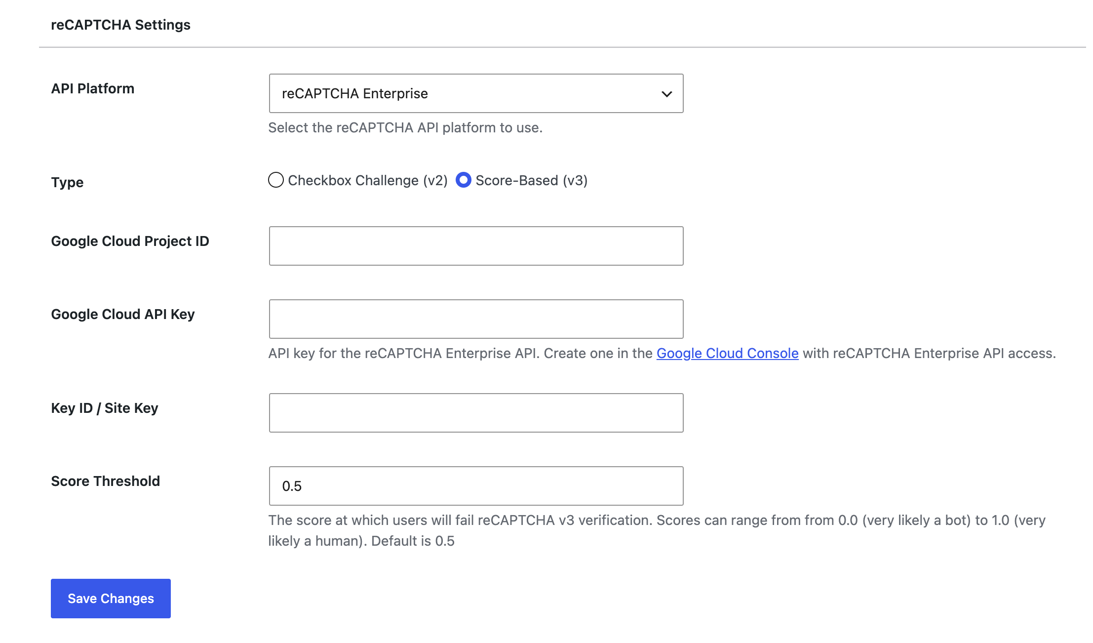 MailOptin reCAPTCHA settings