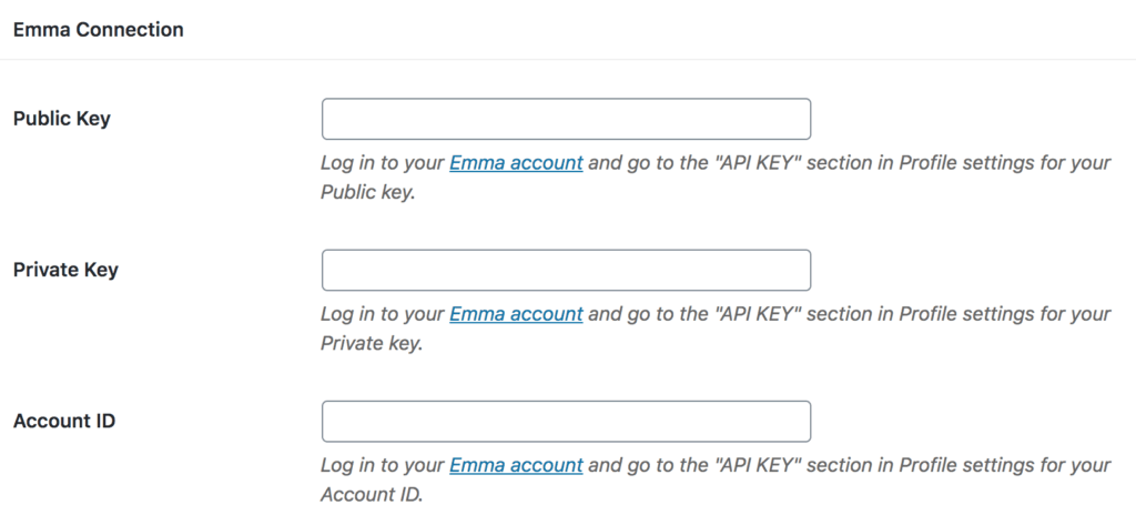 Emma connection settings page