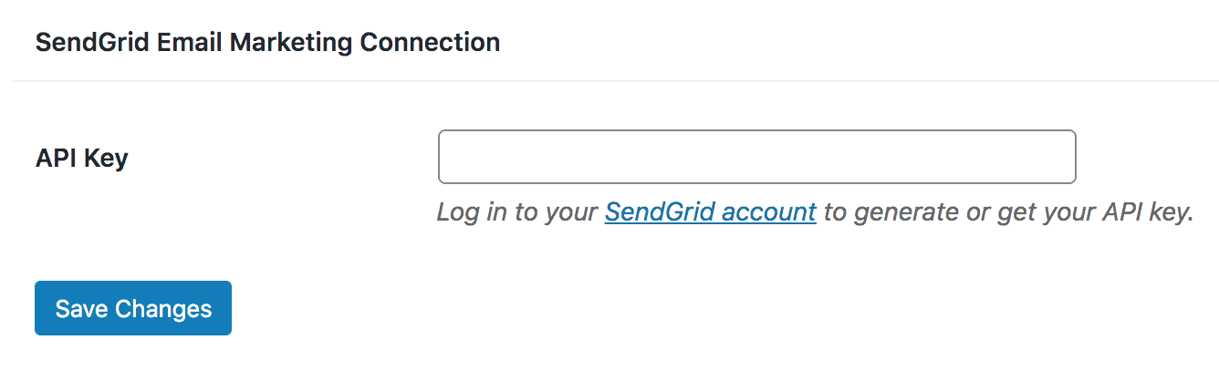 SendGrid connection settings page