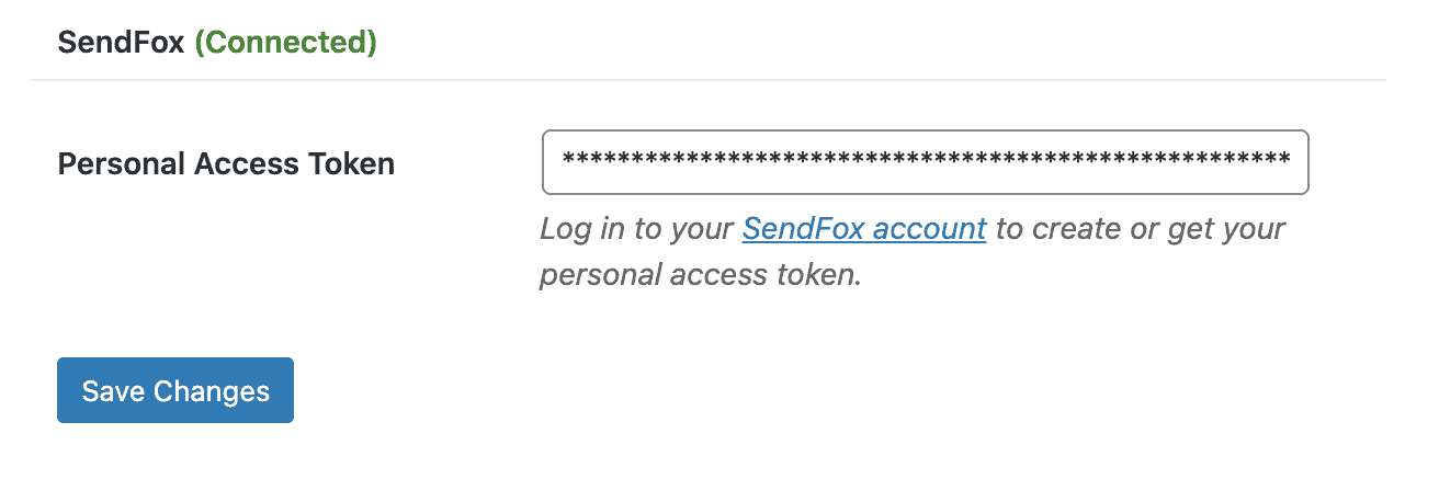 SendFox Connected Settings