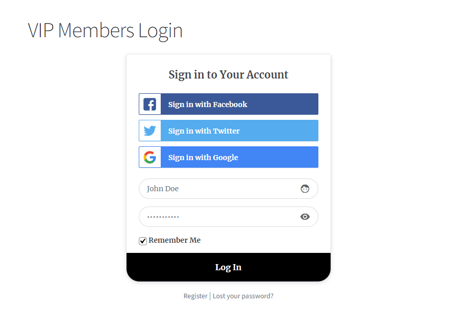 Membership login form