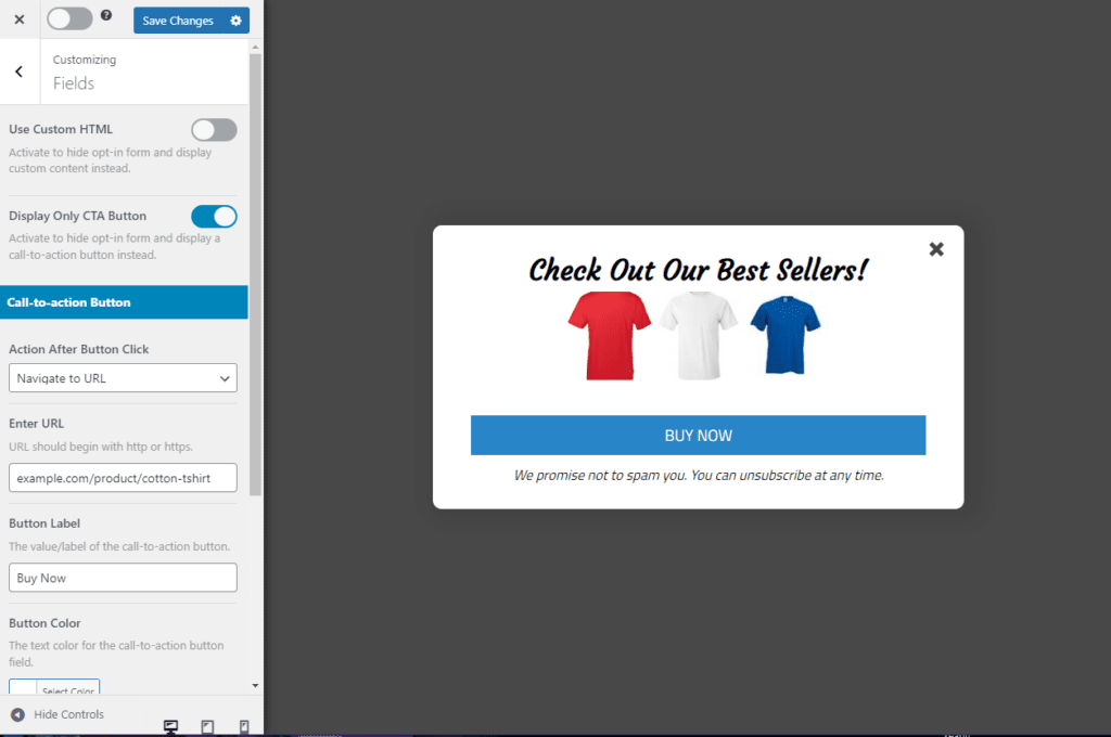 CTA button for popup