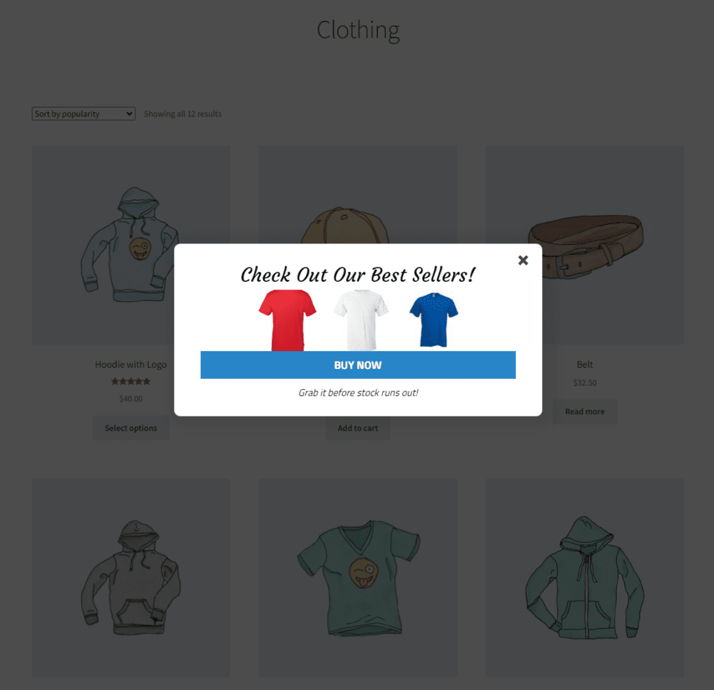WooCommerce popup preview