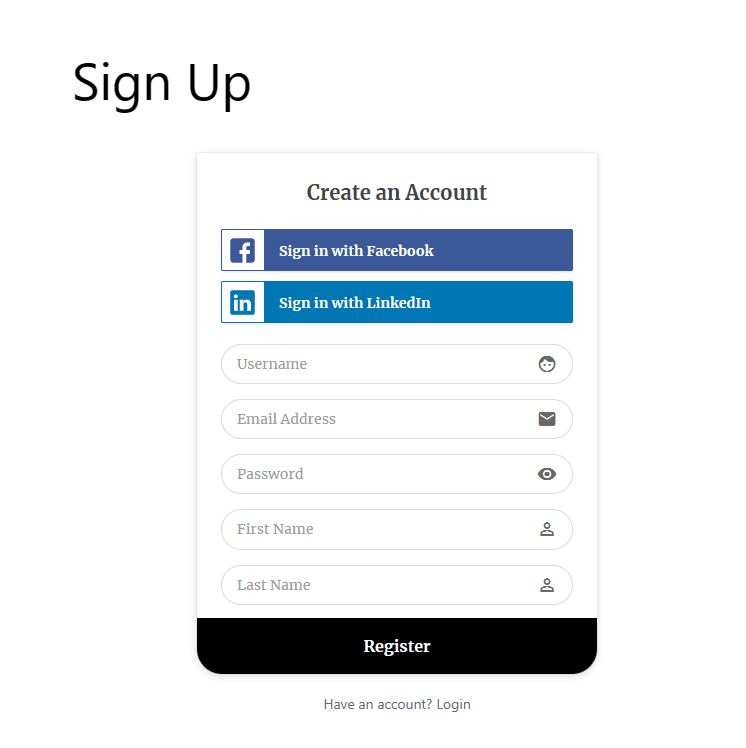 Sign Up Page With Social Logins