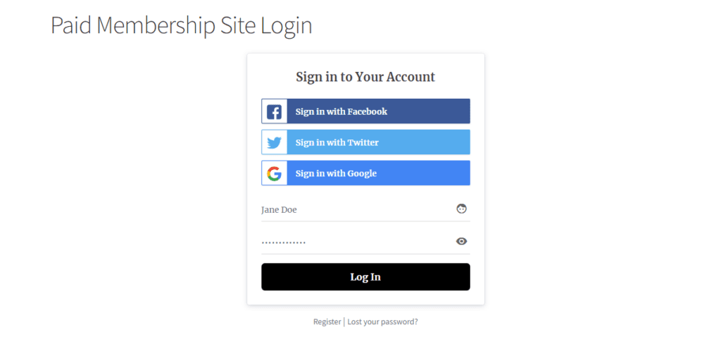 WordPress paid membership site login page