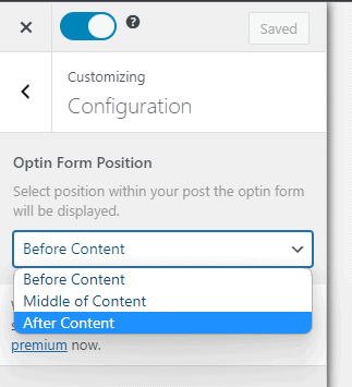select After Content in the Configuration menu