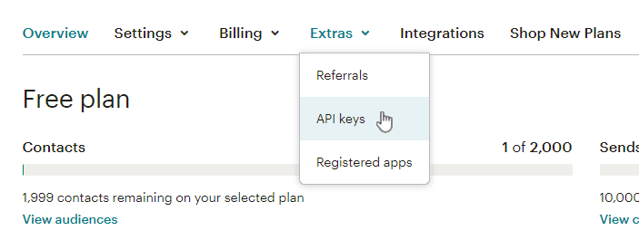 Select API Keys from the Extras tab