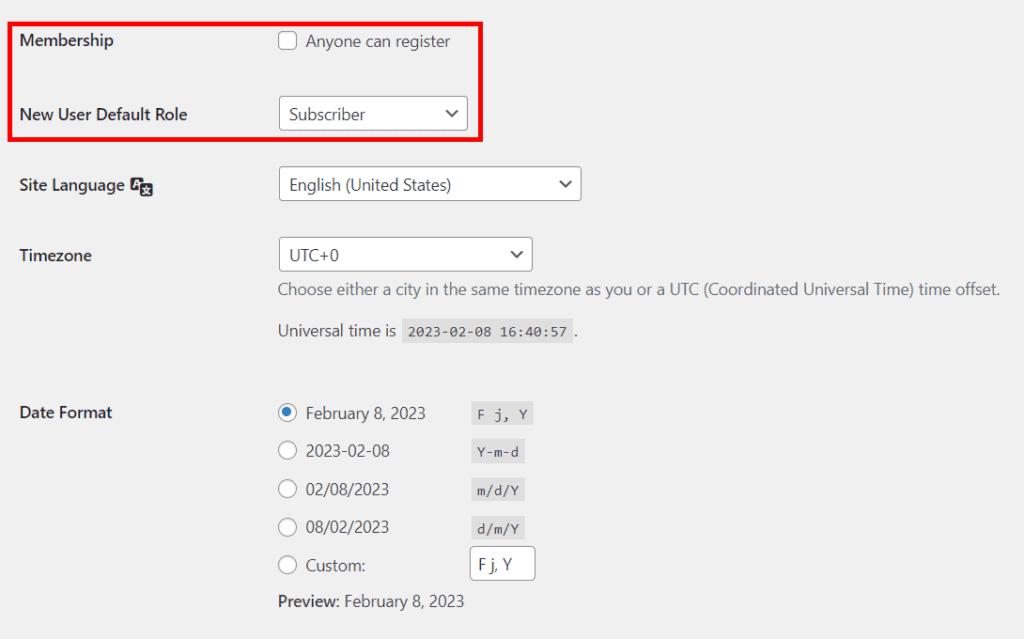 moderate wordpress user registration default settings