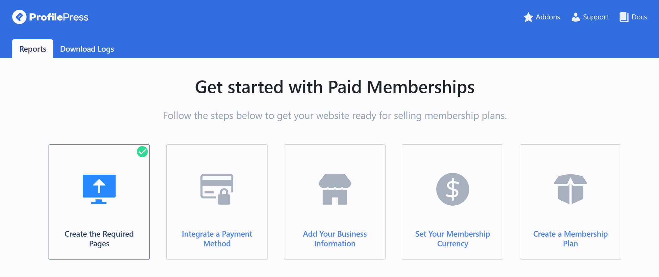 Get started steps to create a membership plan