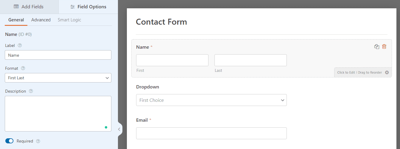 To customize a field, click on it