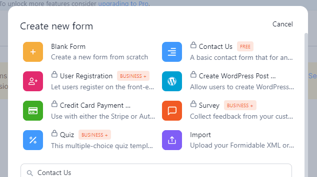 Select the Contact Us template