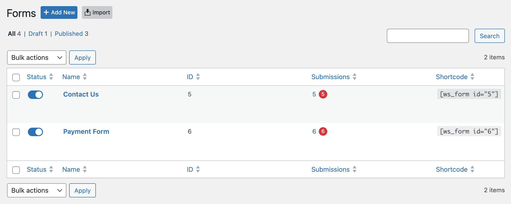 WS Form listing page