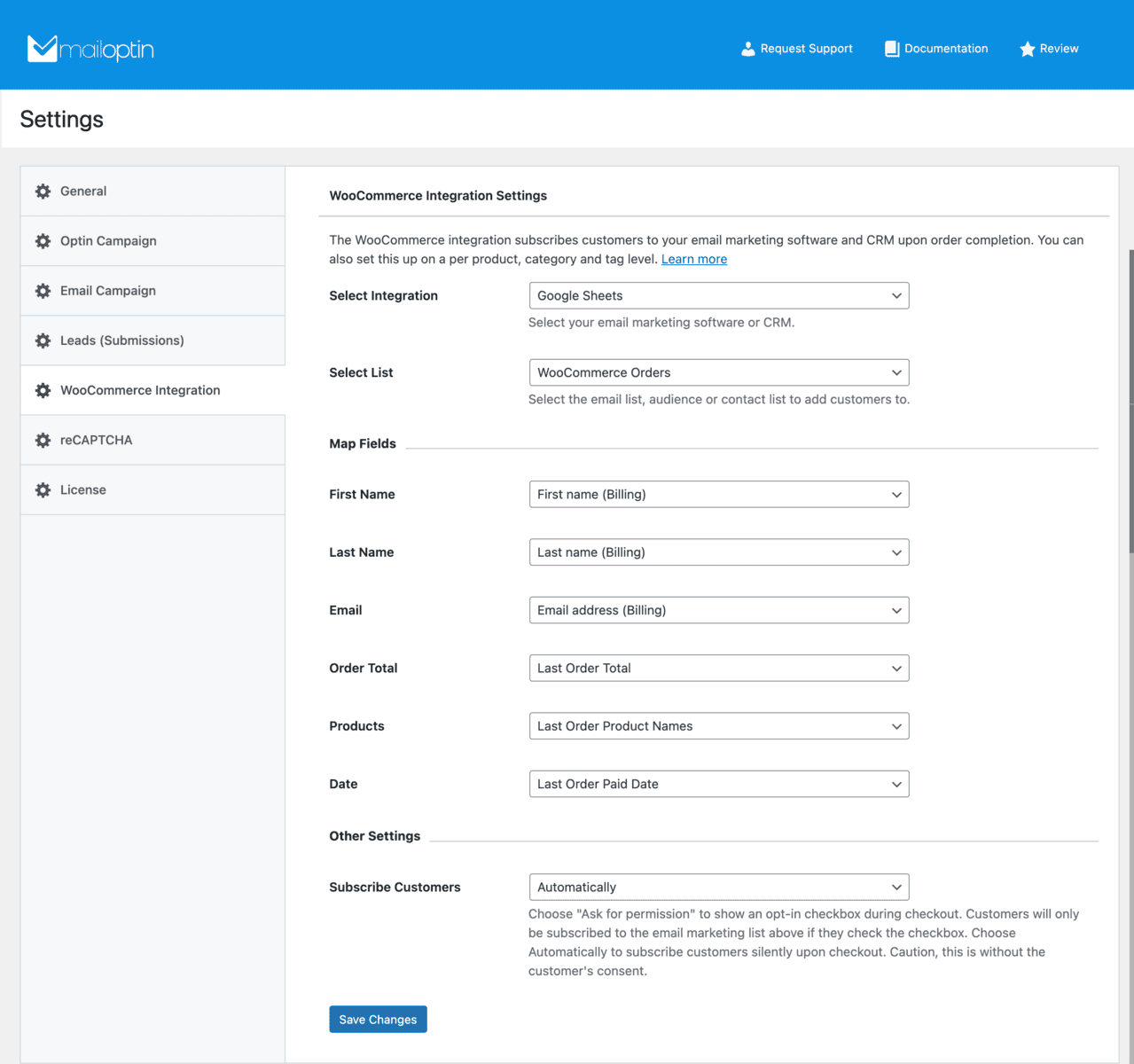 Setup WooCommerce orders export to Google Sheets