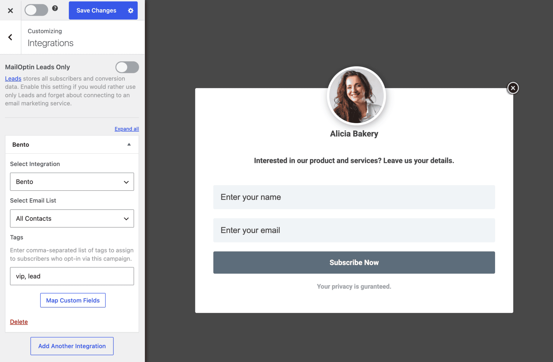 Create WordPress optin form integrated with Bento